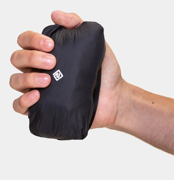 Ron Hill All terrain jacket rolled up in its bag. Black