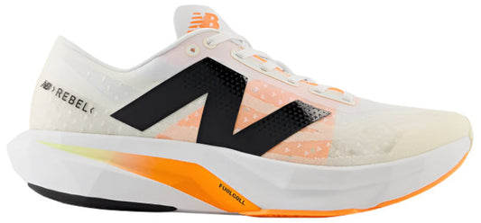 New Balance Men's FC Rebel 4 white with Angora and Hot mango. Side view